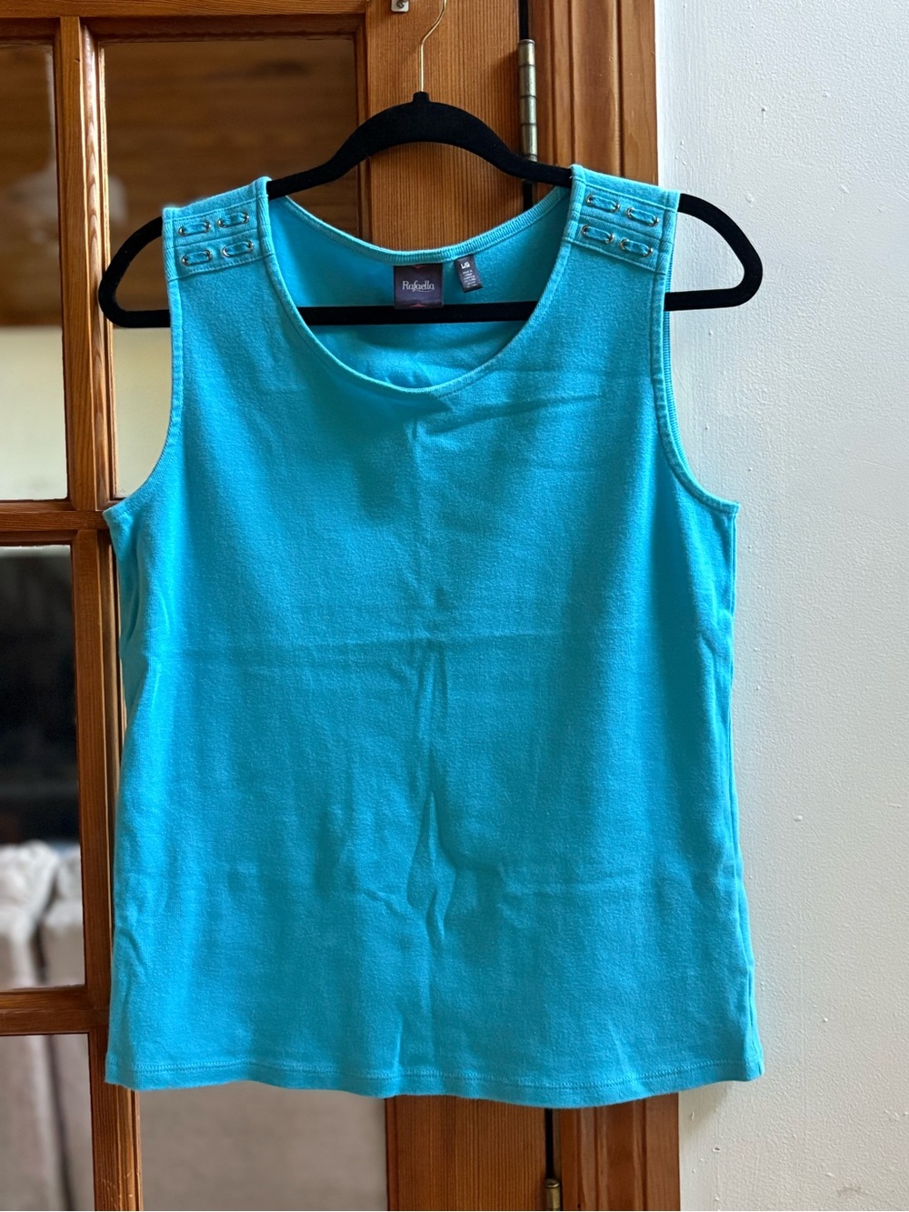 Rafaella Aqua Sleeveless Knit Top Embellished Shoulder Women’s Large